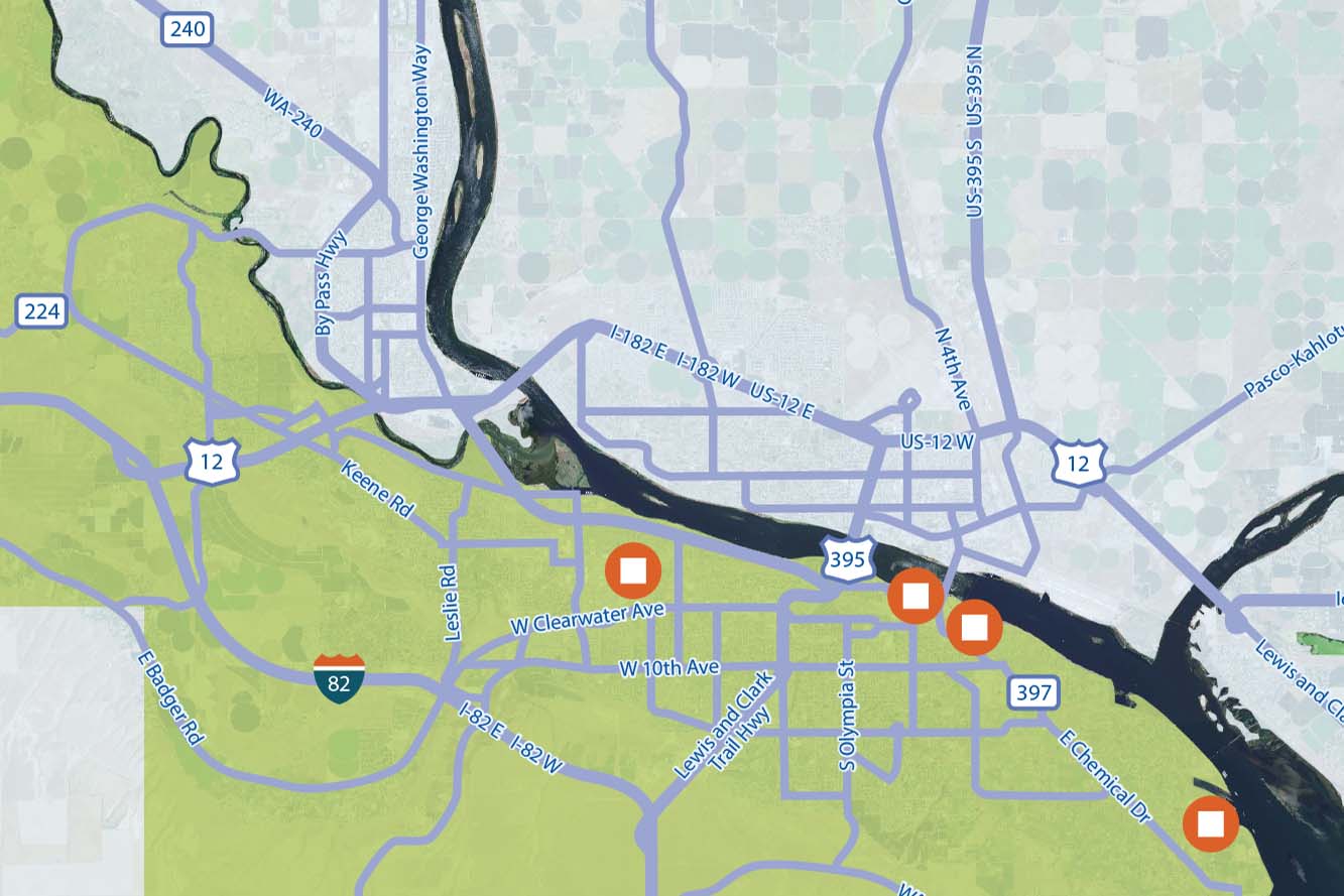 A graphic showing part of the Port's district with some project locations marked.