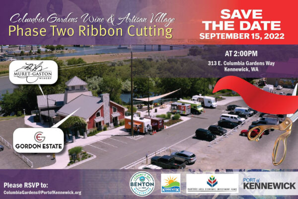 Columbia Gardens phase 2 ribbon cutting event save the date graphic.