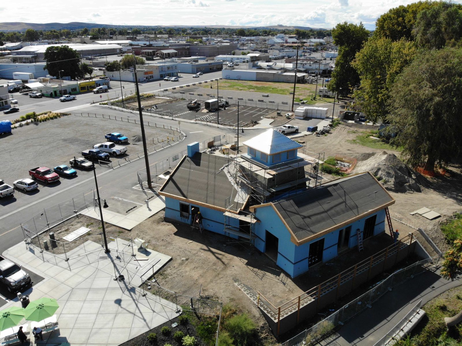 Aerial of Columbia Gardens second tasting room building under construction.