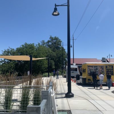 Food Truck Plaza vendor spots and shade structure.