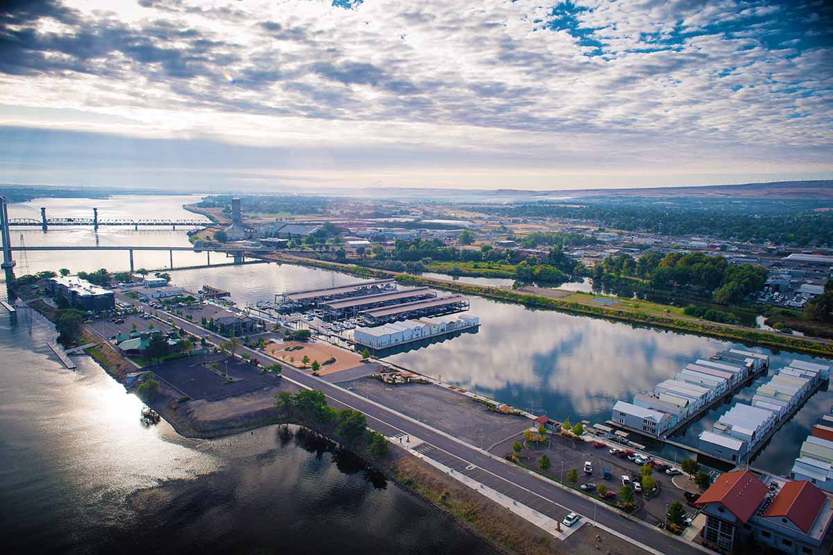 Kennewick Historic Waterfront District aerial.