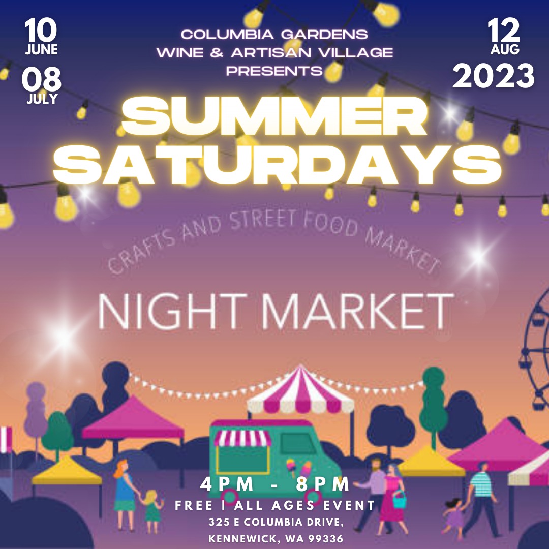 Summer Saturdays Night Market at Columbia Gardens invitation flyer.