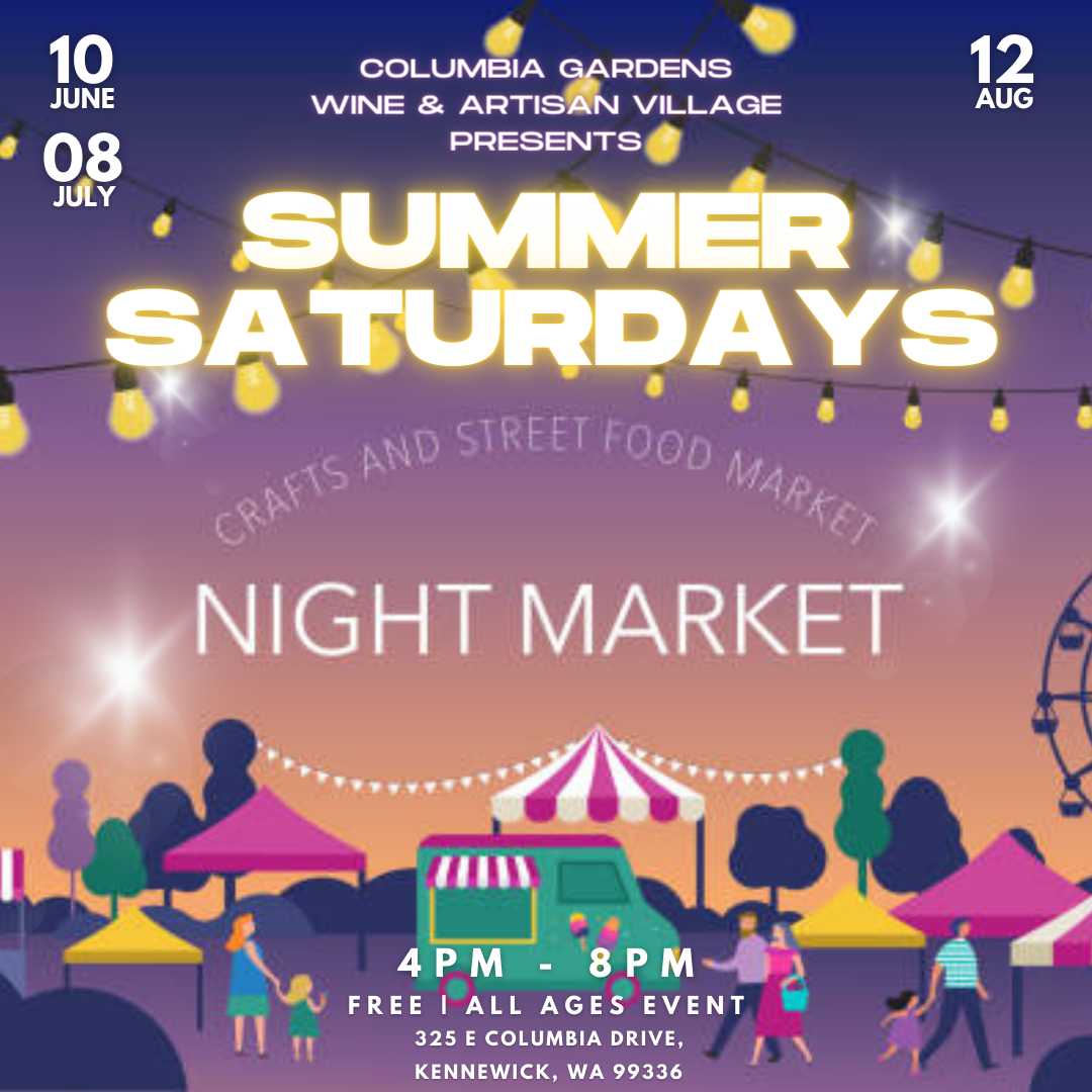 Summer Saturdays Night Market at Columbia Gardens invitation flyer.