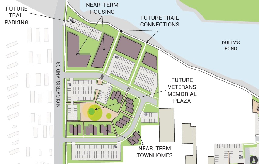 Graphic of recommended development at The Willows from Kennewick Historic Waterfront Master Plan.