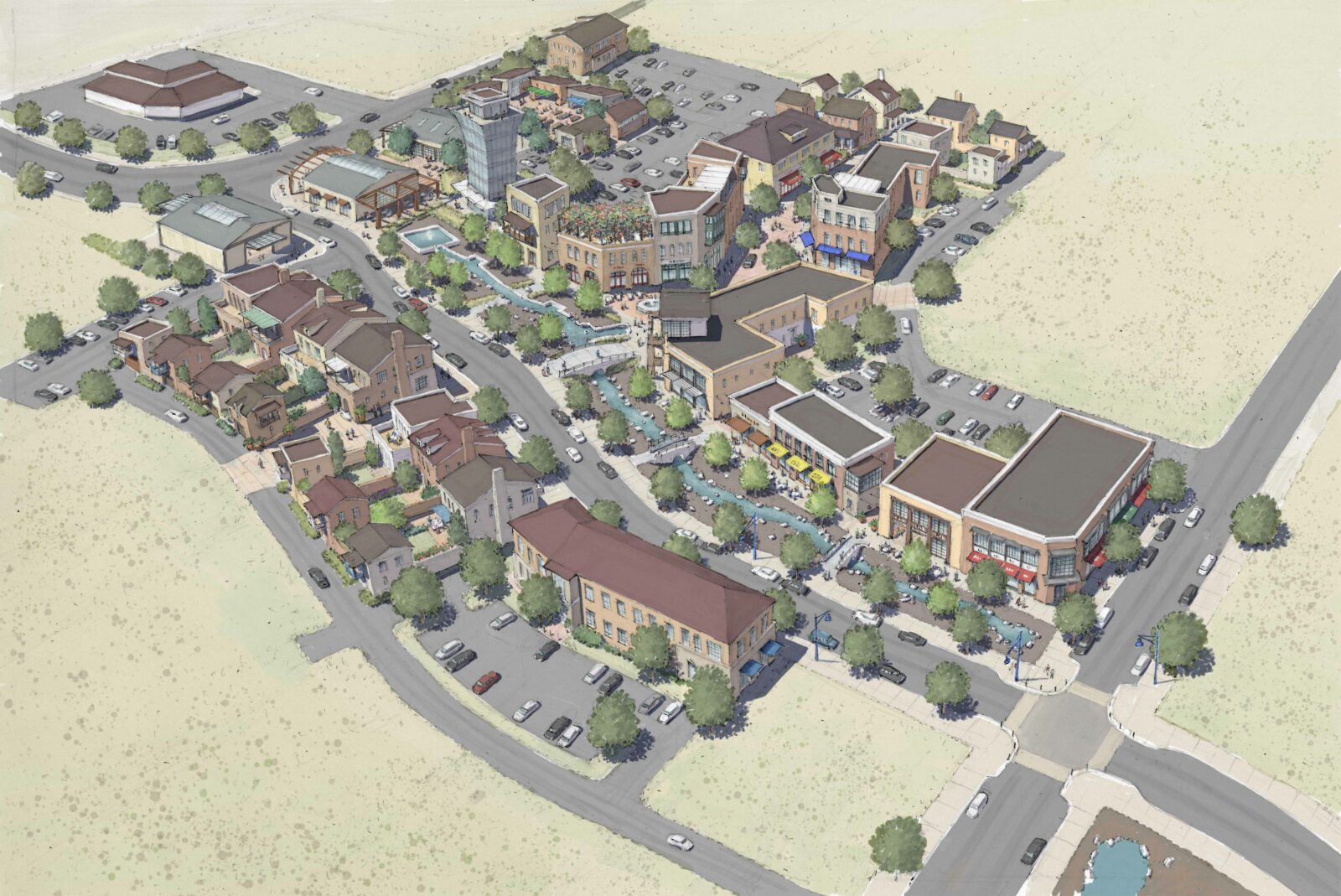 Artist rendering aerial view of phase one development at Vista Field.