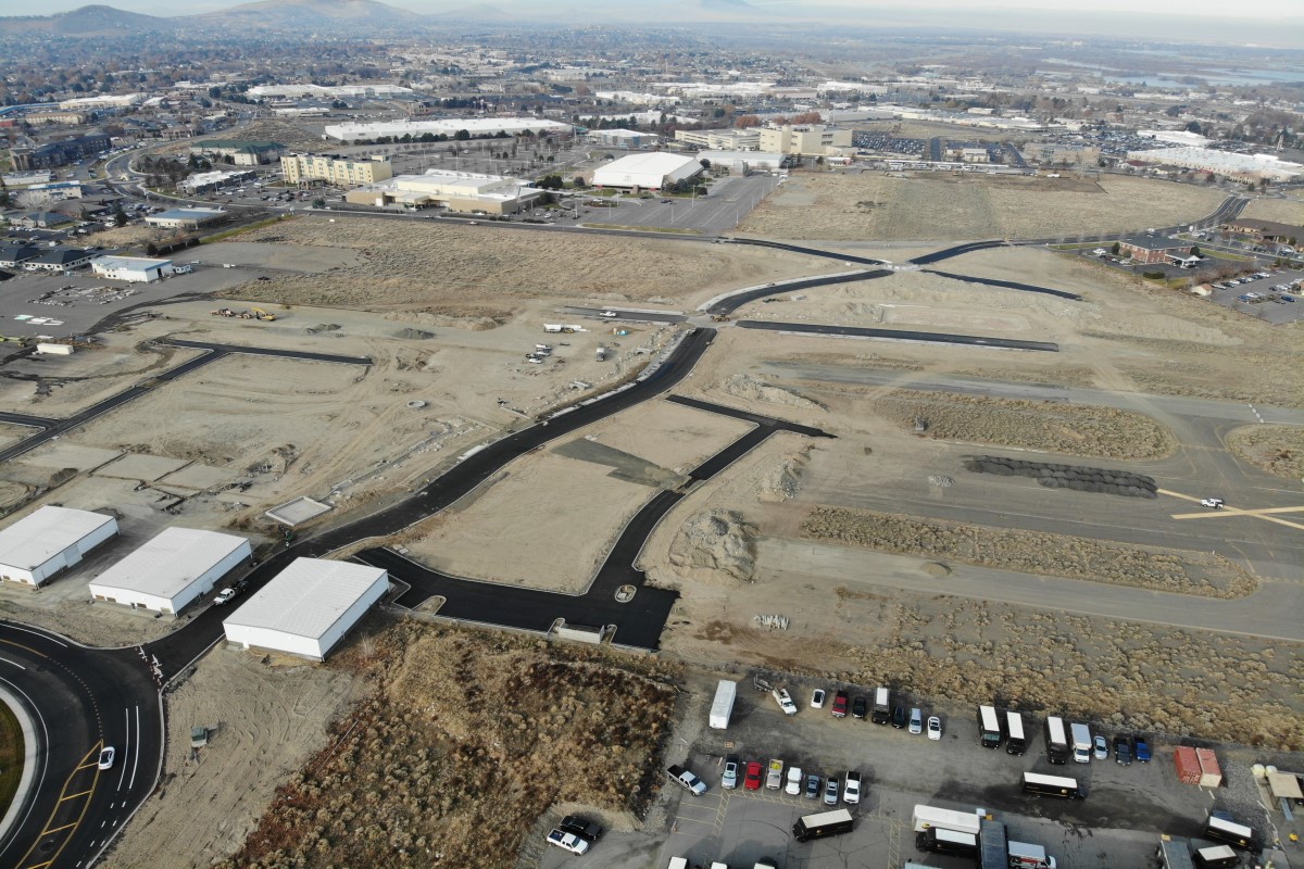 Aerial showing road improvements at Vista Field