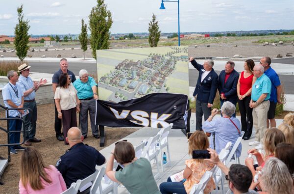 Officials unveil a conceptual artist's rendering at Vista Field's grand opening event on June 16, 2022.