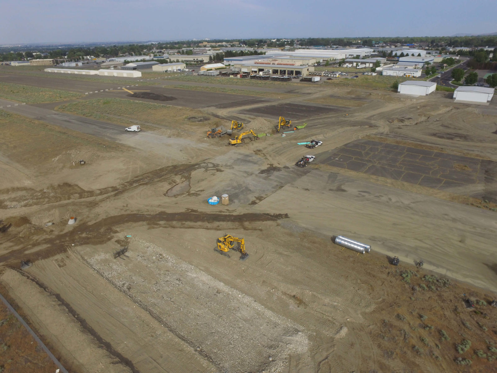 Aerial view of heavy equipment working at Vista Field.