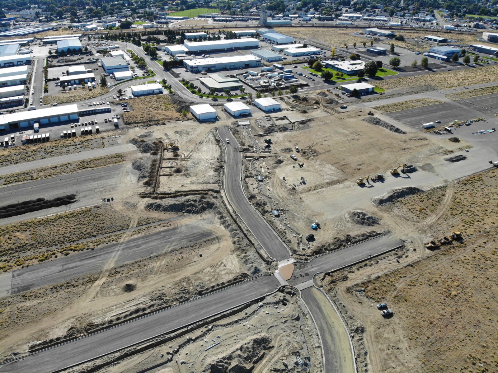 Aerial of roads taking shape at Vista Field.