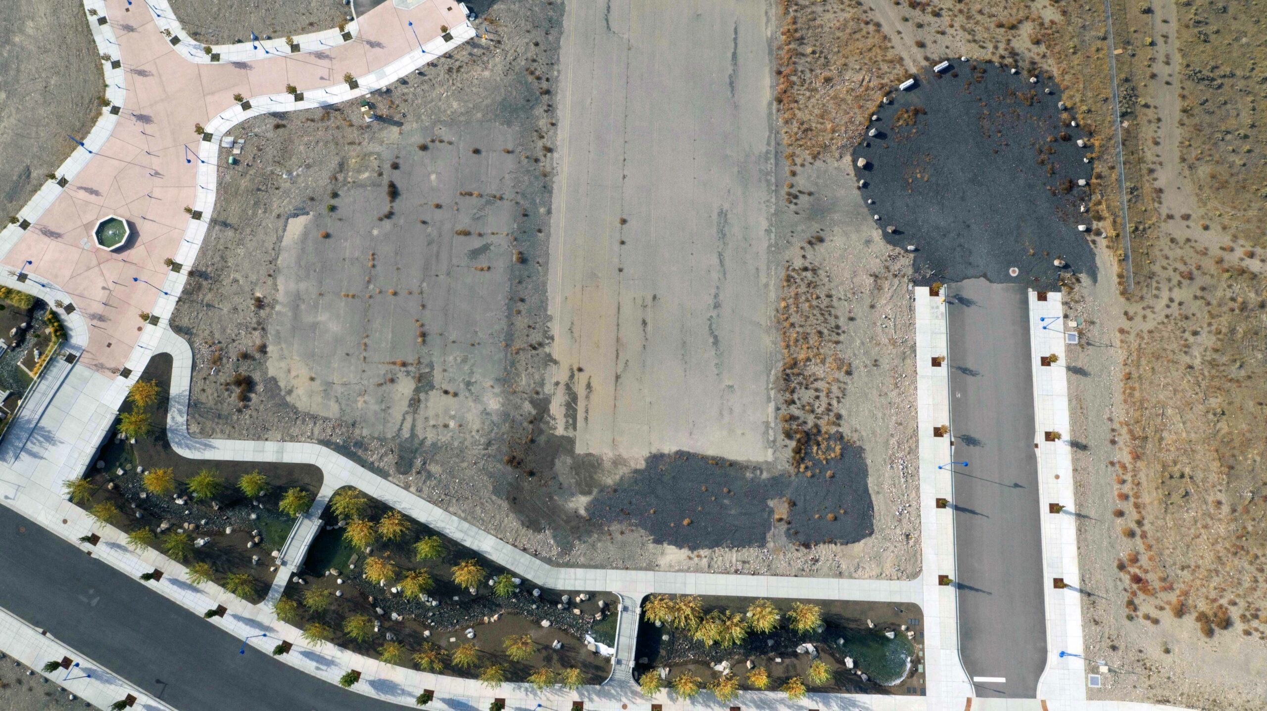 Direct overhead aerial of the section D parcels at Vista Field.