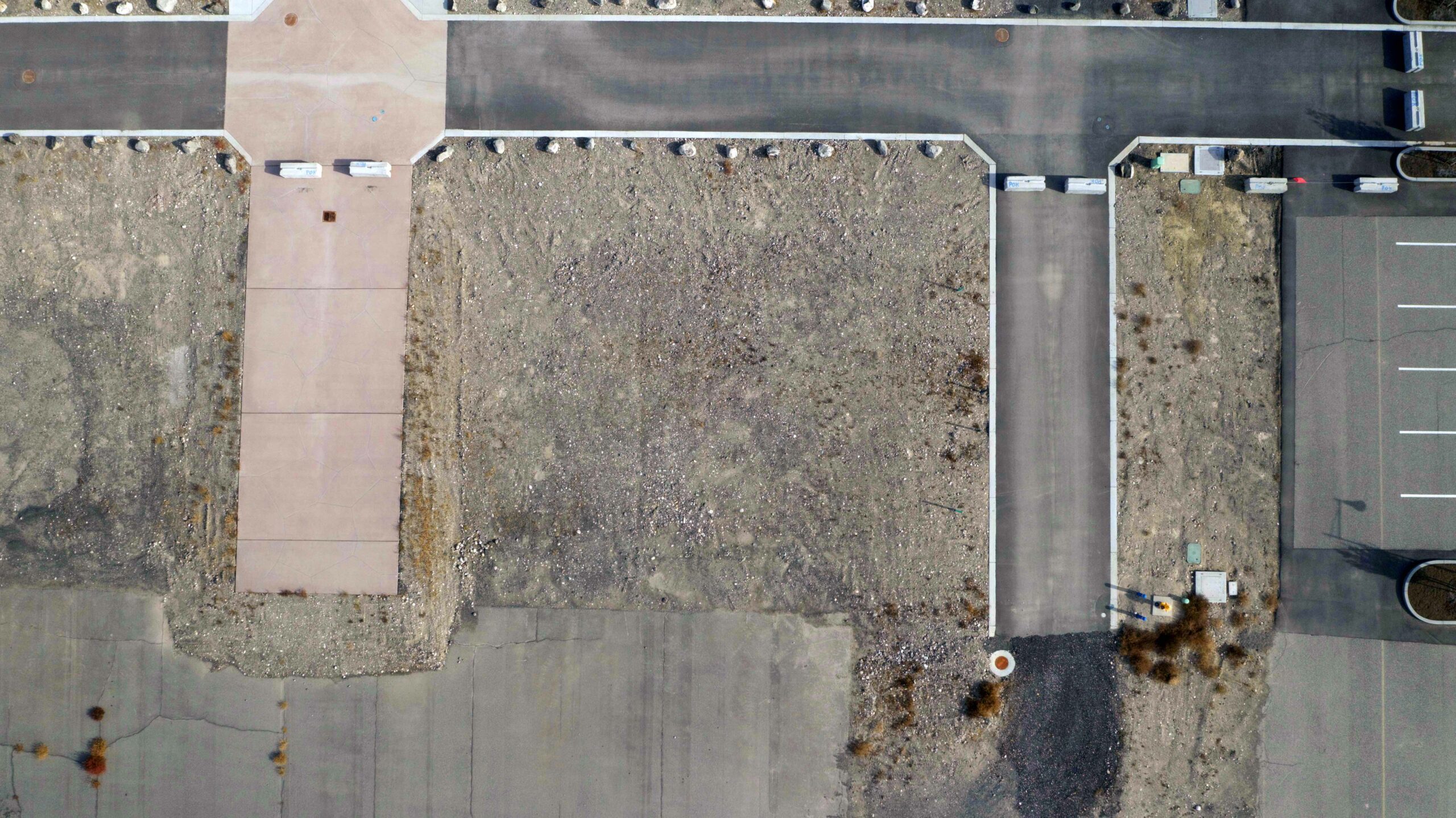 Direct overhead aerial of the section J parcels at Vista Field.