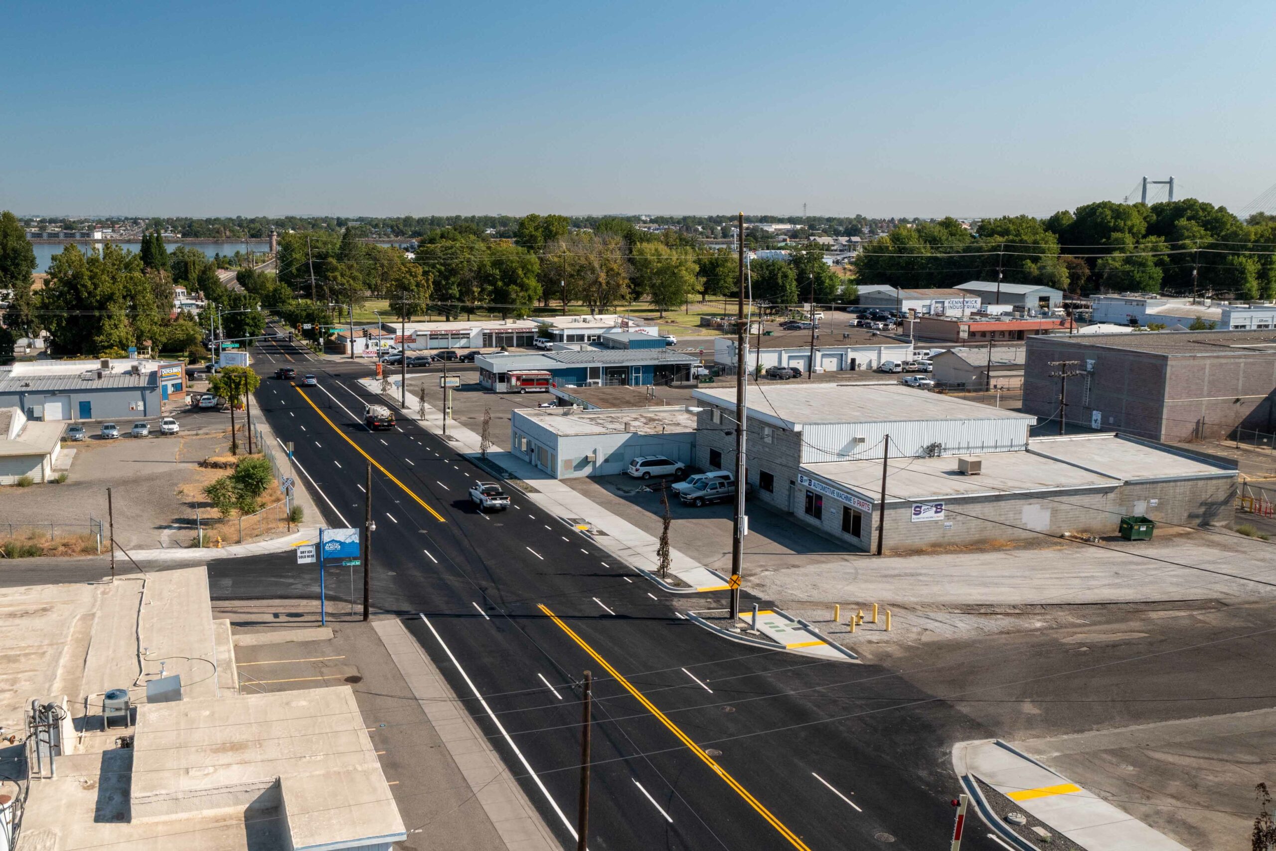 Aerial of City of Kennewick's Washington Street improvements.