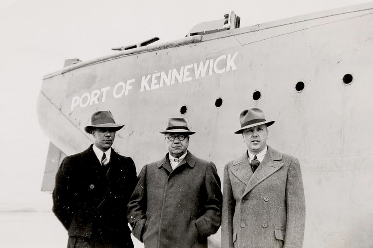 Commissioners attending the Port of Kennewick barge launch ceremony, 1950s.
