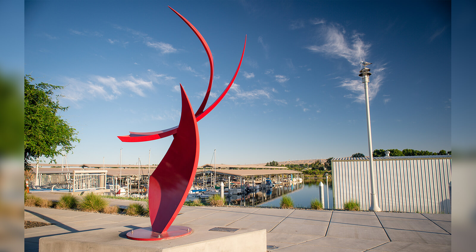 Catch the Wind artwork overlooking the Marina.