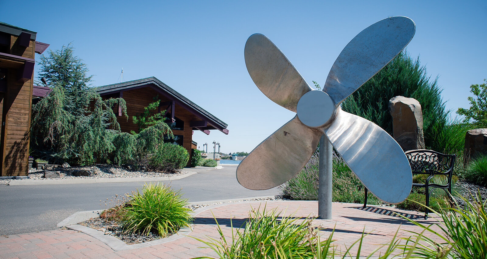 Sun relecting off of the Propeller art installation.